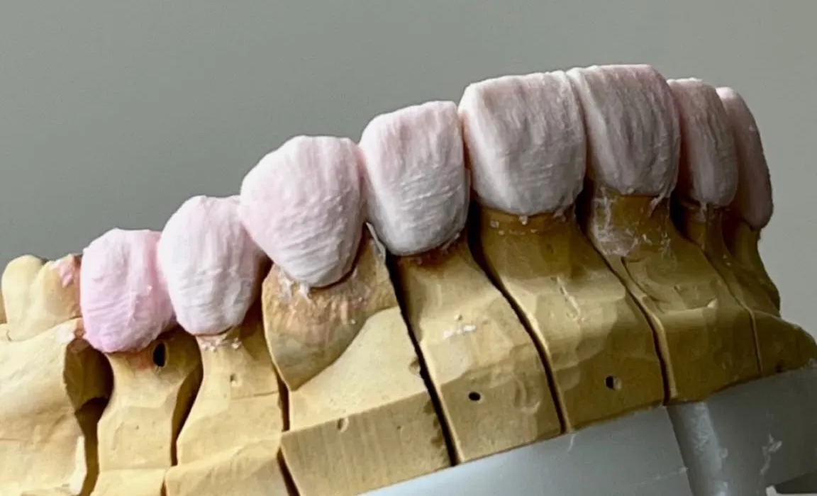 DentVisit — zirconia crown, first firing on a plaster model